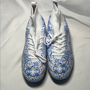 Kids Sneakers with Blue and Gold Pattern